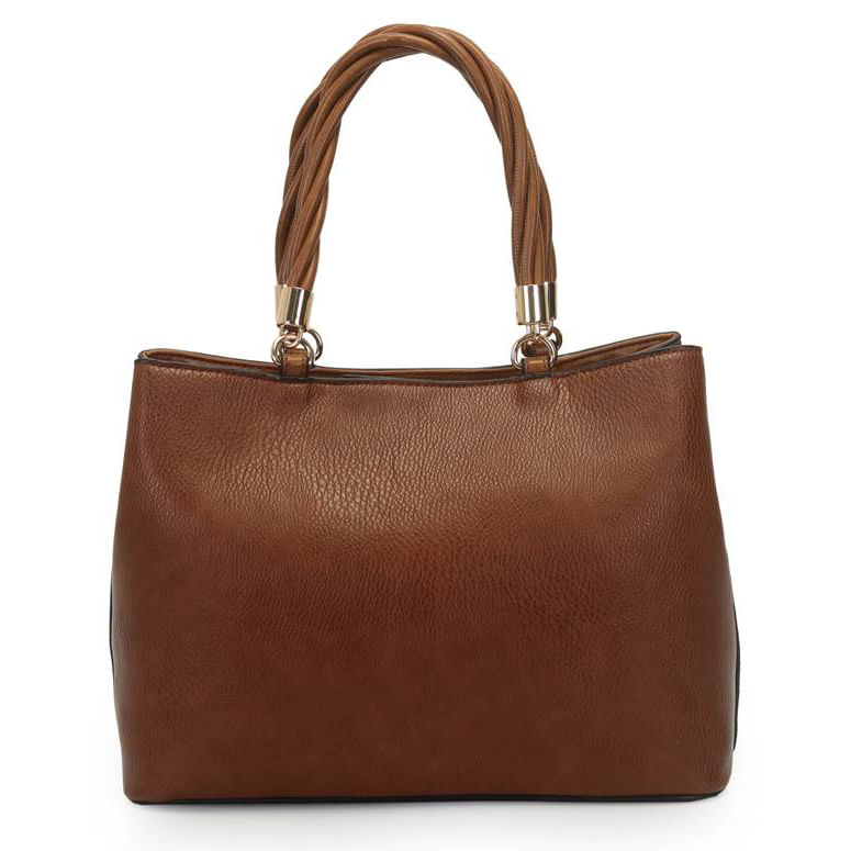 Parte traseira da bolsa WJ marrom com alças trançadas e acabamento texturizado